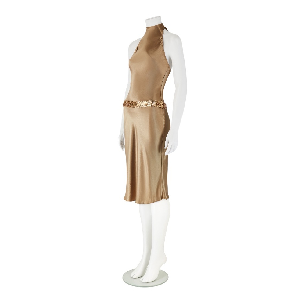 Vera Wang 2000s Gold Sequin Halter Neck Dress - Picture 3 of 5